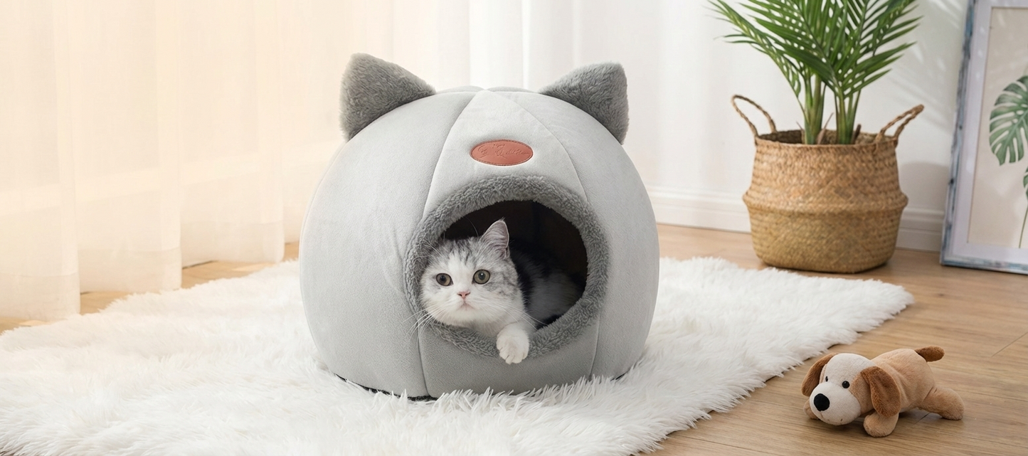Hidden Den Cave Bed – Soft & Cosy Calming Bed for Cats & Small Dogs
